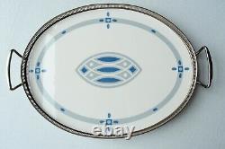 Carl Deffner CDE Antique German Oval Porcelain Serving Tray Pierced Metal Trim