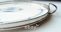 Carl Deffner CDE Antique German Oval Porcelain Serving Tray Pierced Metal Trim