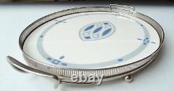 Carl Deffner CDE Antique German Oval Porcelain Serving Tray Pierced Metal Trim