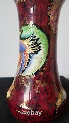 Carlton Ware Crested Bird & Water Lily Vase Rouge Royale British Art Deco 8 INC