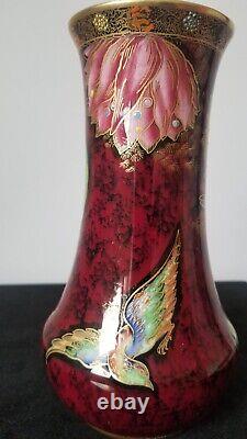 Carlton Ware Crested Bird & Water Lily Vase Rouge Royale British Art Deco 8 INC