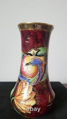 Carlton Ware Crested Bird & Water Lily Vase Rouge Royale British Art Deco 8 INC