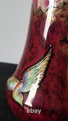 Carlton Ware Crested Bird & Water Lily Vase Rouge Royale British Art Deco 8 INC