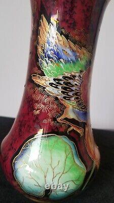 Carlton Ware Crested Bird & Water Lily Vase Rouge Royale British Art Deco 8 INC