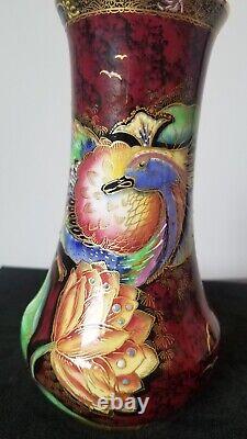 Carlton Ware Crested Bird & Water Lily Vase Rouge Royale British Art Deco 8 INC