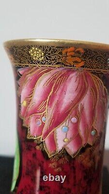 Carlton Ware Crested Bird & Water Lily Vase Rouge Royale British Art Deco 8 INC