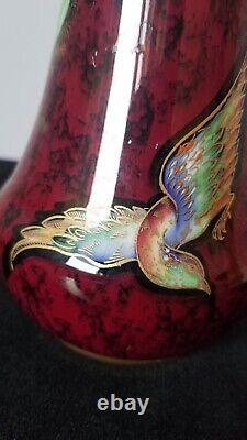 Carlton Ware Crested Bird & Water Lily Vase Rouge Royale British Art Deco 8 INC