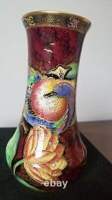 Carlton Ware Crested Bird & Water Lily Vase Rouge Royale British Art Deco 8 INC