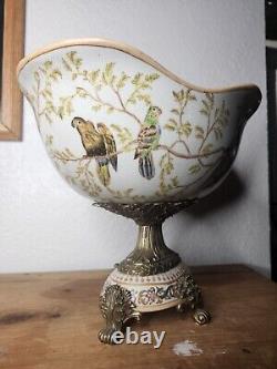 Centerpiece Fruit plate Flower Art Deco Style Nouveau Porcelain Bronze birds