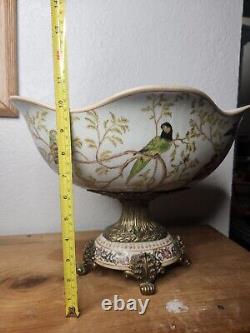 Centerpiece Fruit plate Flower Art Deco Style Nouveau Porcelain Bronze birds