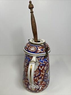 Ceramic Chocolatiere Porcelain Art Deco Model Floral Pattern and Wooden Foamer