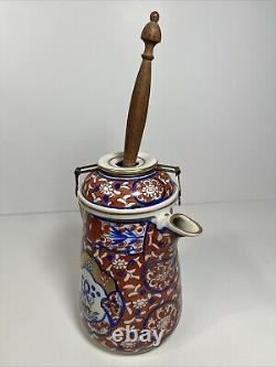 Ceramic Chocolatiere Porcelain Art Deco Model Floral Pattern and Wooden Foamer