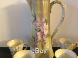 Chocolate Tea Pot 4 Cups NIPPON Style PORCELAIN Hand Painted Green withOrchids