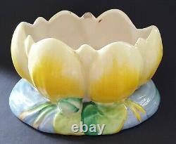 Clarice Cliff Newport vintage Art Deco antique yellow lotus flower bowl vase