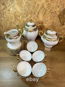 Coffee service porcelain of limoges, art deco, signed by decorator glitter, 30