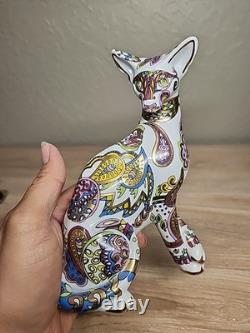 Cool Catz Paul Cardew Art Deco Porcelain Paisley Gold Yellow White Cat Figure