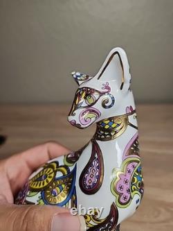 Cool Catz Paul Cardew Art Deco Porcelain Paisley Gold Yellow White Cat Figure