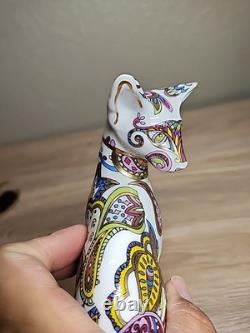 Cool Catz Paul Cardew Art Deco Porcelain Paisley Gold Yellow White Cat Figure