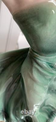 Czech Art Deco Porcelain Dancer Figurine 12? Green Dress Czechoslovakia Mark Roy