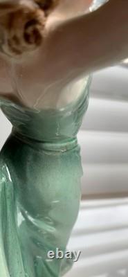 Czech Art Deco Porcelain Dancer Figurine 12? Green Dress Czechoslovakia Mark Roy