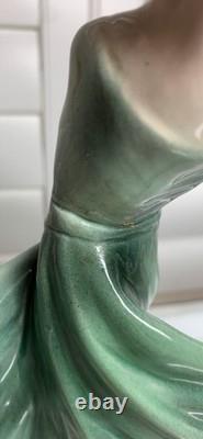 Czech Art Deco Porcelain Dancer Figurine 12? Green Dress Czechoslovakia Mark Roy