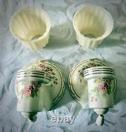 Deco Bathroom Porcelain Sconces with Original Matching Ribbed Original Shades