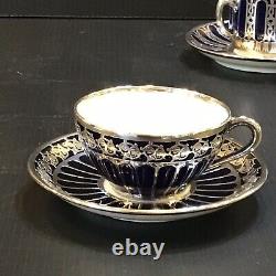 Deco Hutschenreuther Heavy Silver Overlay Porcelain Cup Saucer Cobalt Blue