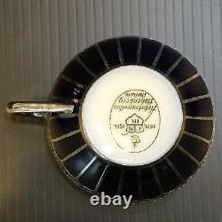 Deco Hutschenreuther Heavy Silver Overlay Porcelain Cup Saucer Cobalt Blue