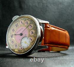 Dictator Antique 1910's Large Steel Wristwatch Art Deco Metal and Porcelain Dial