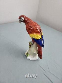 Dresden Porcelain German Parrot Figurine C. 1880s 8.5 Tall Hairline Fracture
