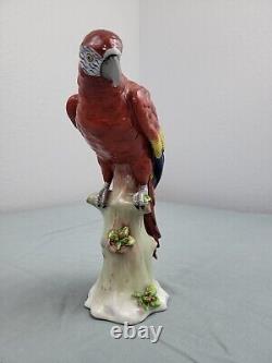 Dresden Porcelain German Parrot Figurine C. 1880s 8.5 Tall Hairline Fracture