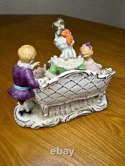 Dresden Porcelain Lace Figurine Mother with Children Reading STORY TIME