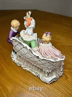 Dresden Porcelain Lace Figurine Mother with Children Reading STORY TIME