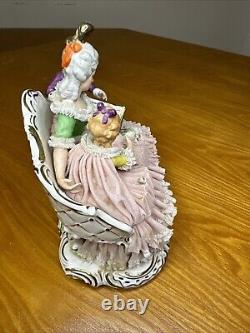 Dresden Porcelain Lace Figurine Mother with Children Reading STORY TIME