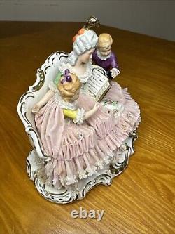 Dresden Porcelain Lace Figurine Mother with Children Reading STORY TIME