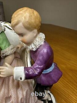 Dresden Porcelain Lace Figurine Mother with Children Reading STORY TIME