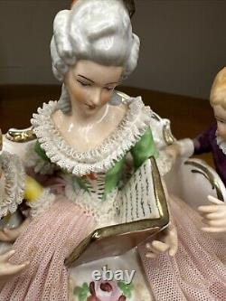 Dresden Porcelain Lace Figurine Mother with Children Reading STORY TIME