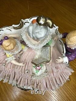 Dresden Porcelain Lace Figurine Mother with Children Reading STORY TIME