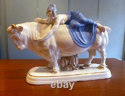 EUROPA & THE BULL, Rare Early Version of Porcelain Figurine Art Deco classic