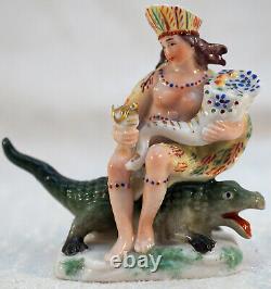 Edme Samson Miniature Porcelain Figurine Nude with Crown Sitting on an Alligator