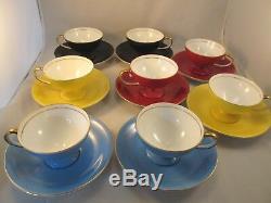 Eight (8) Vintage Noritake Art Deco Demitasse Cups and Saucers Red M in Wreath