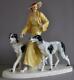 Elegant Art Deco Porcelain Goldscheider Style Figurine Walking With 2 Borzoi