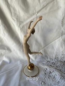 Estate Vtg Art Deco Lorenz Hutschenreuther Germany Nude Dancer On Gold Ball