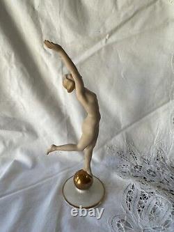 Estate Vtg Art Deco Lorenz Hutschenreuther Germany Nude Dancer On Gold Ball