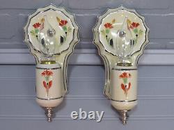 Exquisite Art Deco Porcelain Flush Mount Light with Matching Sconces Restored