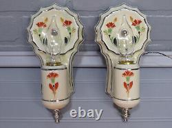 Exquisite Art Deco Porcelain Flush Mount Light with Matching Sconces Restored