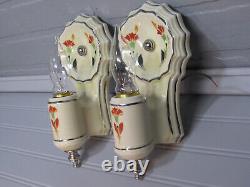 Exquisite Art Deco Porcelain Flush Mount Light with Matching Sconces Restored