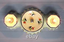 Exquisite Art Deco Porcelain Flush Mount Light with Matching Sconces Restored