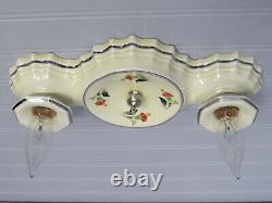 Exquisite Art Deco Porcelain Flush Mount Light with Matching Sconces Restored