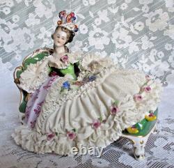 Exquisite HP Volkstedt Dresden Marie Antoinette Reclining On Settee Sofa